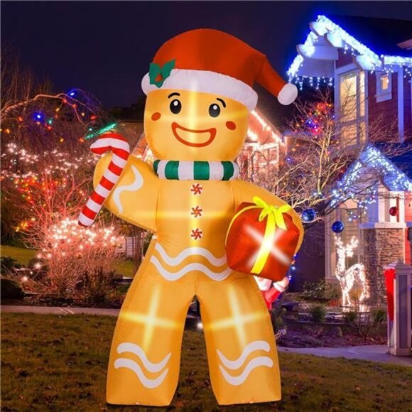 8FT Christmas Inflatable Gingerbread Man Decorations Blow Up Yard Built-in LED - Picture 1 of 6